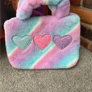 Colorful Furry Heart Handbag